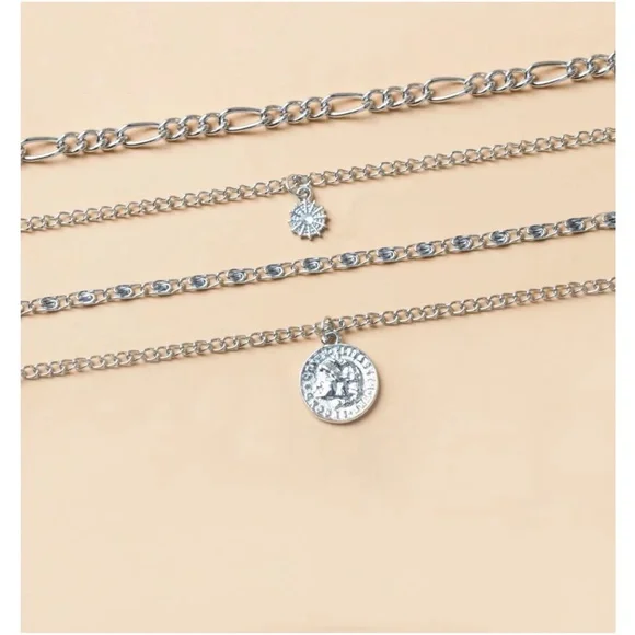 Boho Silver Tone Multilayer Necklace - Picture 2 of 3